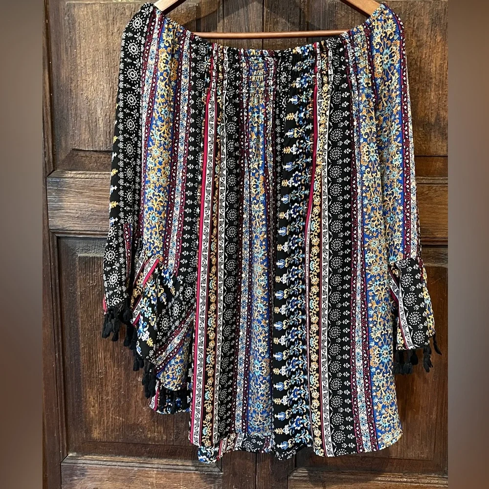 Westport Bohemian Multicolor Off-Shoulder Top long sleeve/ Size 3X - Picture 7 of 13